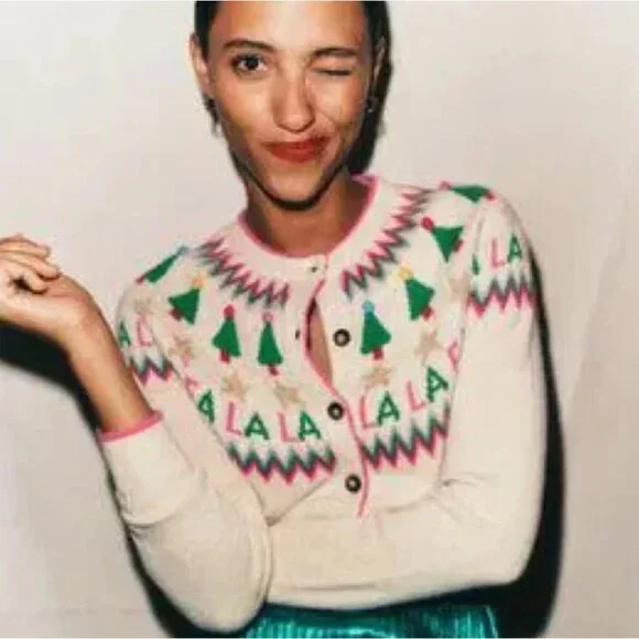 New Boden Edie Fair Isle Alpaca Blend Holiday Cardigan Sweater Cream S MSRP$150 - Picture 12 of 13